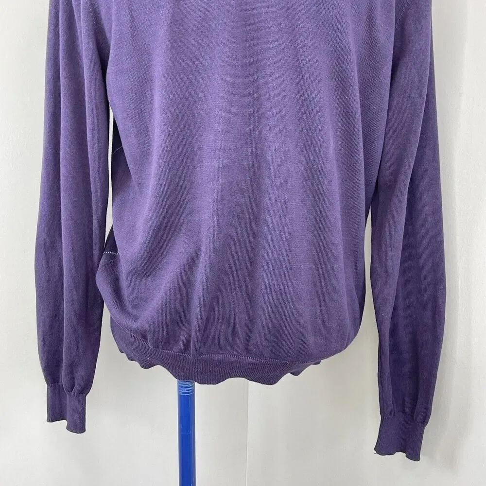 Van Heusen Men’s V Neck Sweater Argyle Purple Cotton Size Large